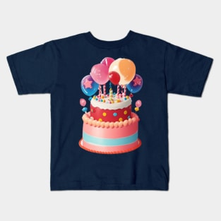 cake, candles and balloons Kids T-Shirt